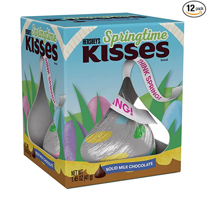 HERSHEY'S KISSES Springtime Solid Milk Chocolate Treat, Easter Candy, 1.45 oz Gift Boxes (12 Count)