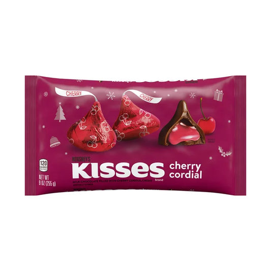 HERSHEY'S, KISSES Cherry Cordial Milk Chocolate Filled with Cherry Cordial Creme Candy, Christmas, 9 oz, Bag