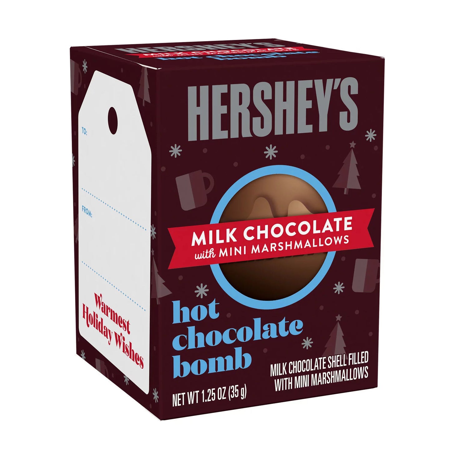 HERSHEY'S, Milk Chocolate with Mini Marshmallows Hot Chocolate Bomb, Christmas Candy, 1.25 oz, Gift Box