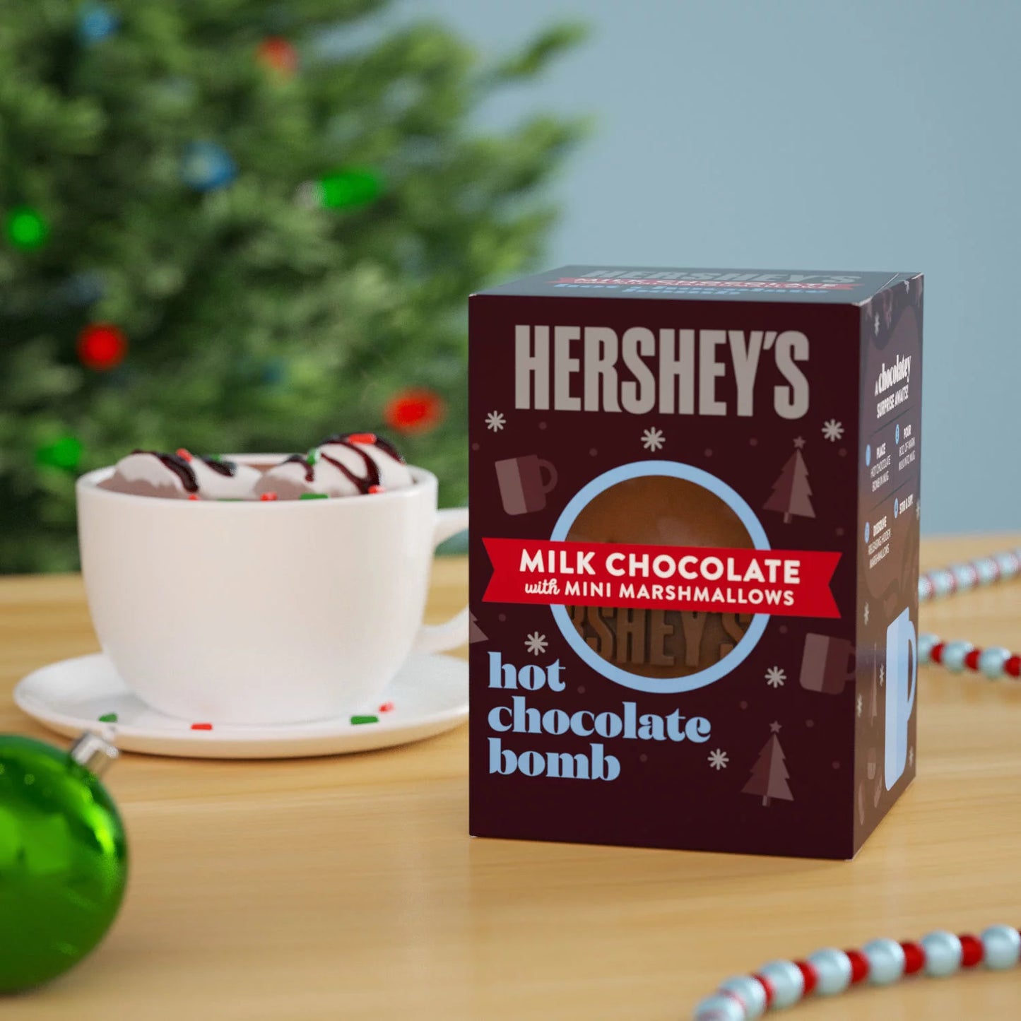 HERSHEY'S, Milk Chocolate with Mini Marshmallows Hot Chocolate Bomb, Christmas Candy, 1.25 oz, Gift Box