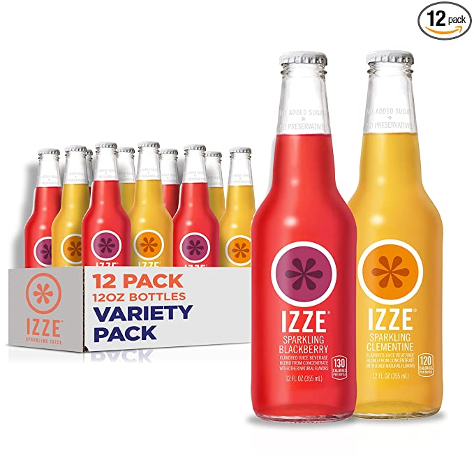 IZZE Sparkling Juice Drink, Real Fruit Juice, No added sugar or preservatives, 2 Flavor Variety Pack, 12oz Glass Bottles (12Pack)