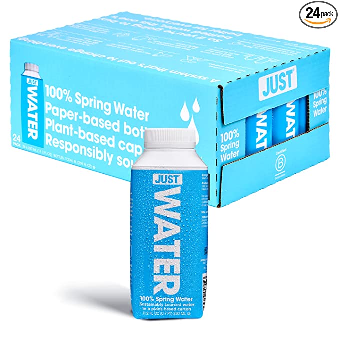 JUST Water - 100% Spring Water, Naturally Alkaline, 8.0 pH - Plant-Based, BPA Free, Sustainable and Fully Recyclable Boxed Water Bottle - Eco-Friendly - 11.2 Fl Oz (Pack of 24)