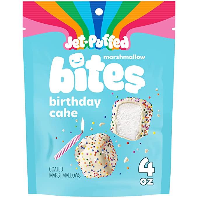 Jet-Puffed Marshmallow Bites Birthday Cake Flavored Coated Marshmallows (6 ct Pack, 4 oz Resealable Bags). WHOLESALE