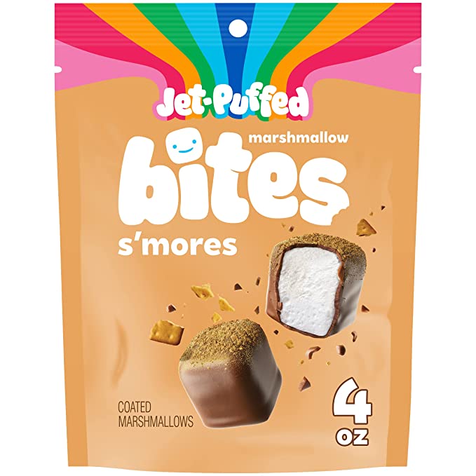 Jet-Puffed Marshmallow Bites Smores Flavored Coated Marshmallows (6 ct Pack, 4 oz Resealable Bags)