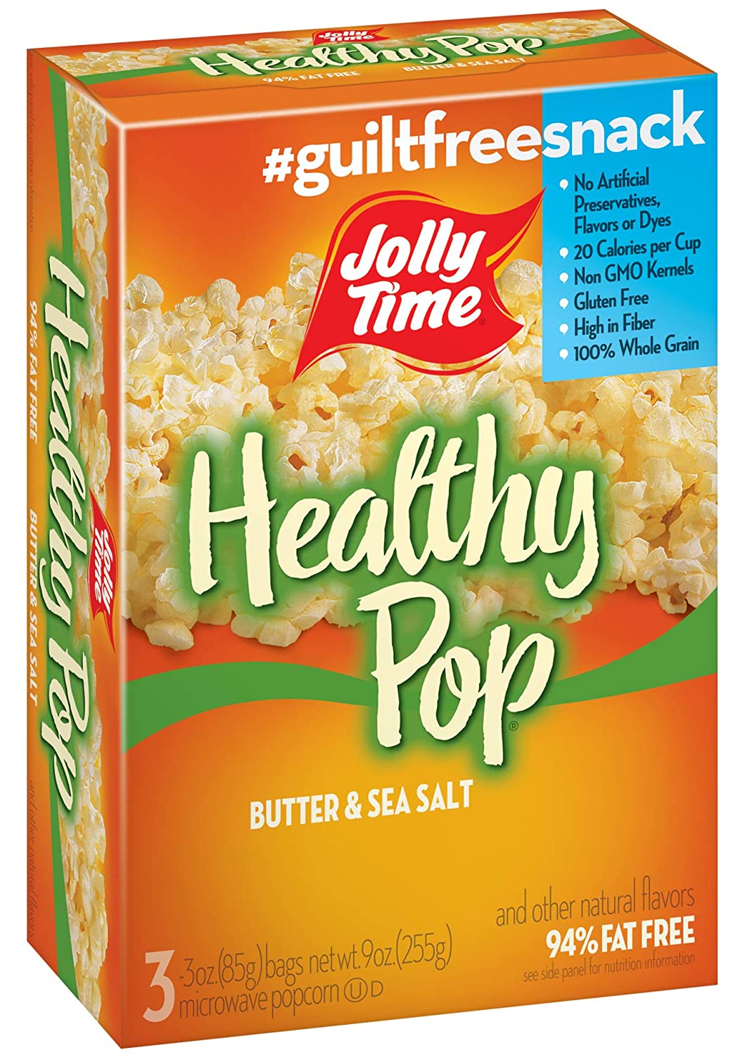Jolly Time Healthy Pop Microwave Popcorn - Butter & Sea Salt-Low Fat-3 ct