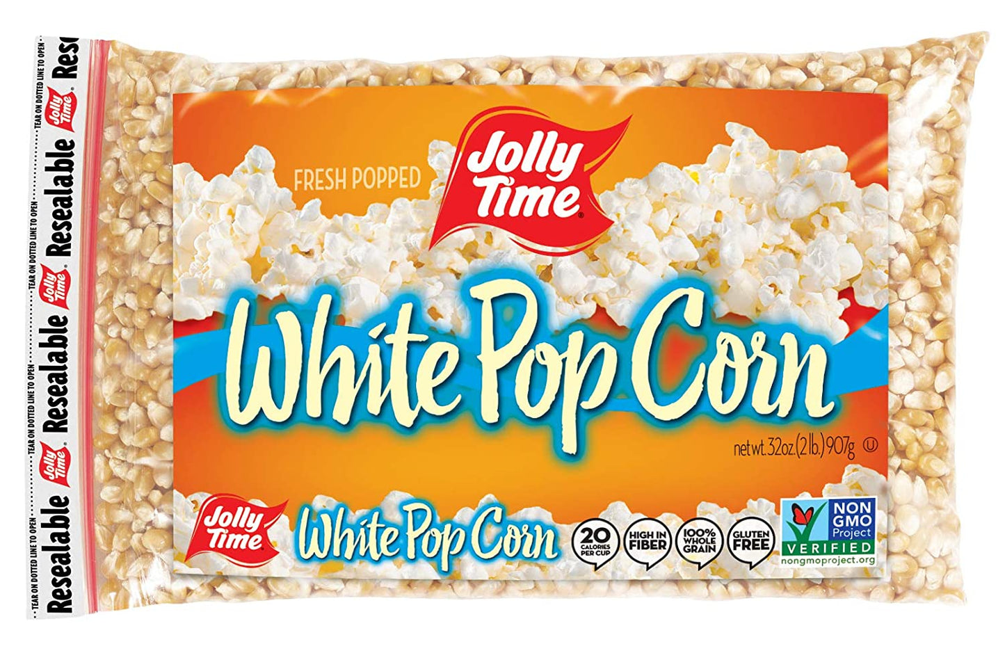 Jolly Time White Popcorn Kernels | Bulk Bags Of Tender Non- GMO & Gluten Free Gourmet Popping Corn, 2 Lb. Bags (Pack Of 12)