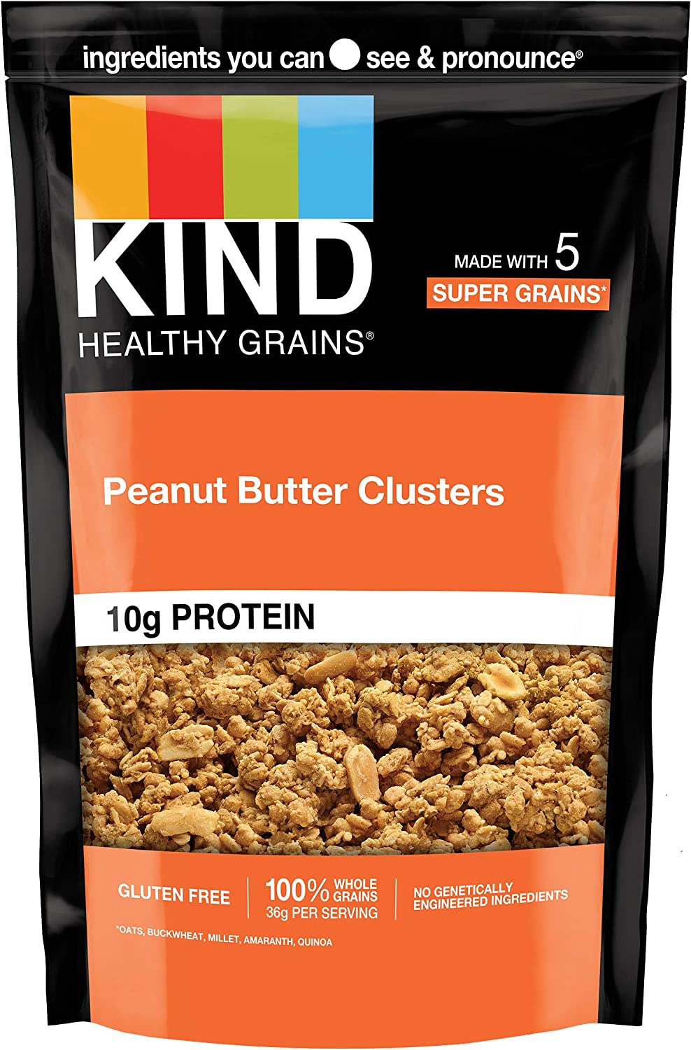 KIND Healthy Grains Clusters, Peanut Butter Granola, Healthy Snacks, Gluten Free, 10g Protein, 6 Count