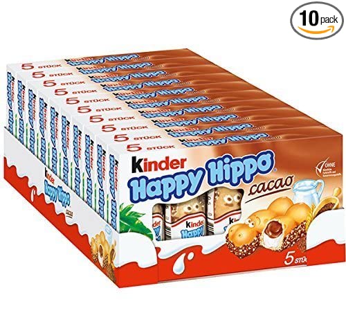 Kinder Happy Hippo COCOA CREAM Biscuits 5 count boxes (PACK OF 10) HAPPY HIPP