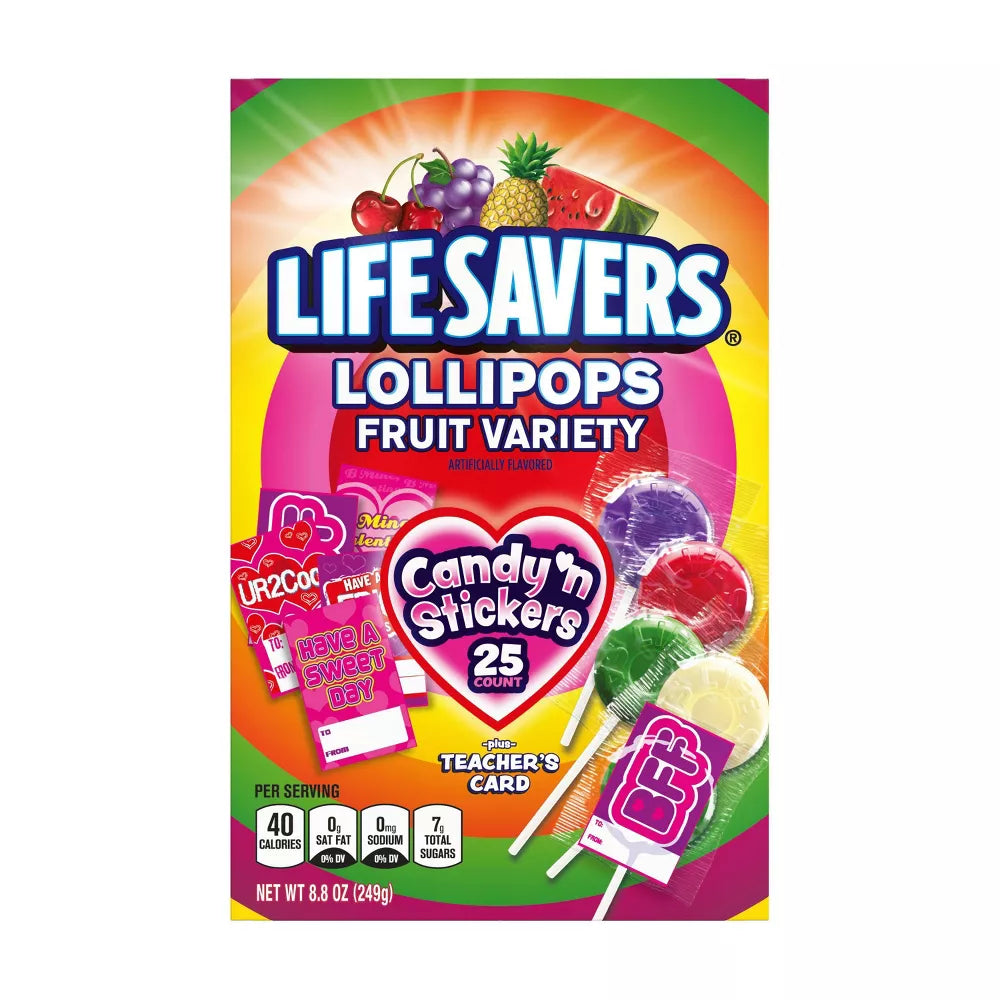 Lifesavers Valentine's Lollipops Classroom Exchange Box - 8.8oz/25ct