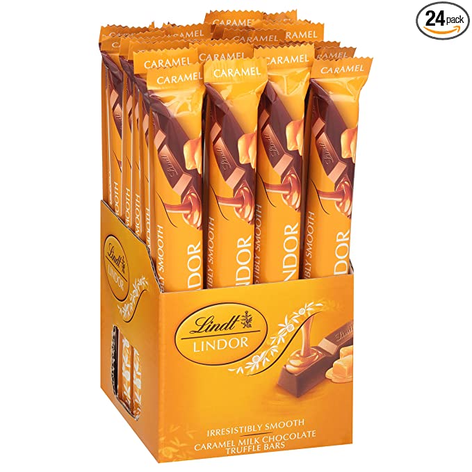 Lindt LINDOR Caramel Milk Chocolate Truffle Bar, Milk Chocolate Candy with Smooth, Melting Truffle Center, Great for gift giving, 1.3 ounce (Pack of 24)
