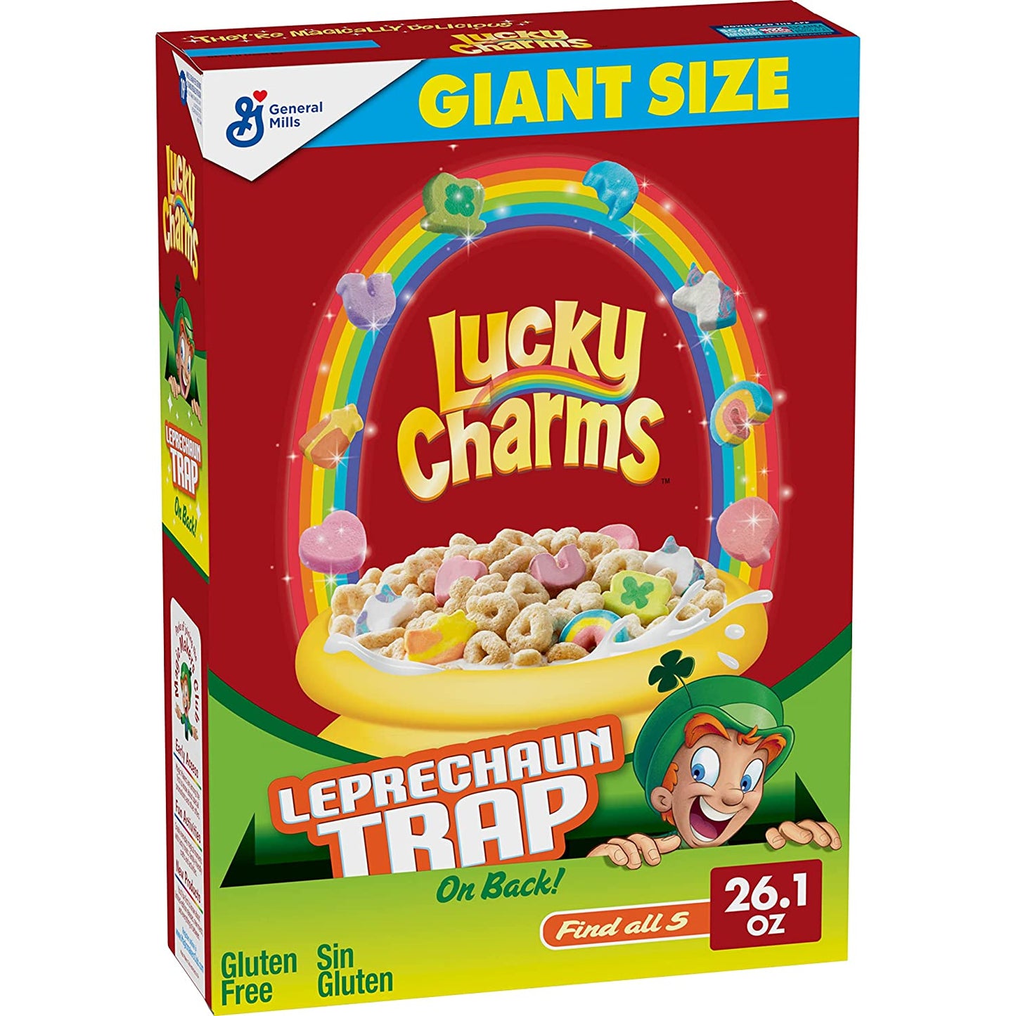 Lucky Charms Gluten Free Cereal with Marshmallows, Kids Breakfast Cereal with Whole Grain Oats, Giant Size, 26.1 OZ