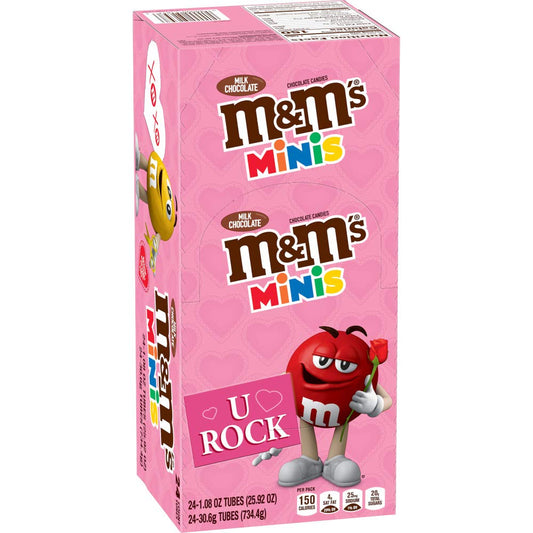 M&M'S Valentine's Milk Chocolate MINIS Size Candy 1.08-Ounce Tube (Pack of 24)