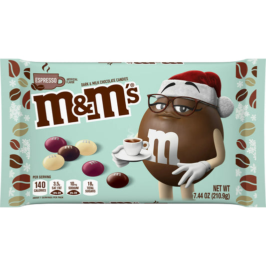 M&M's Milk & Dark Chocolate Espresso Christmas Candy - 7.44 oz Bag