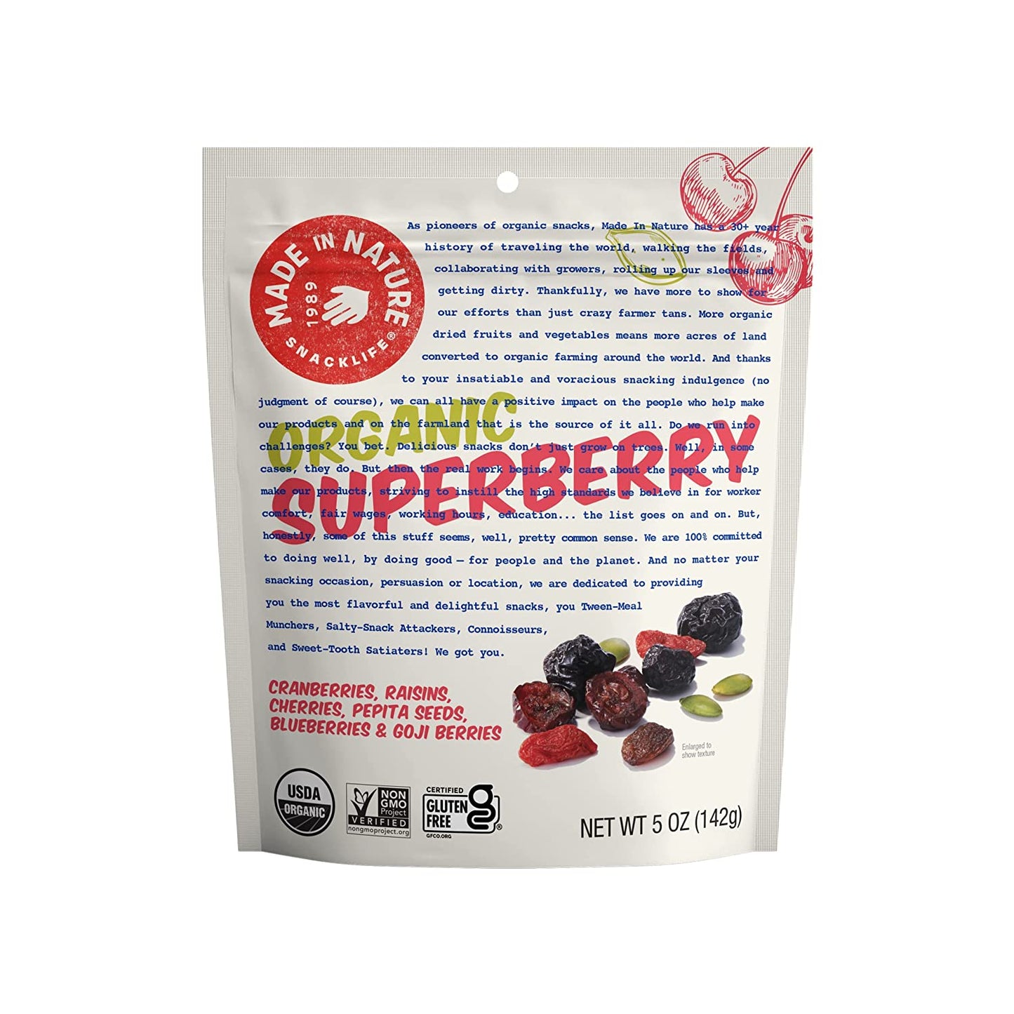 Made in Nature - Superberry Fruit Fusion - Organic Dried Fruit and Seeds Trail Mix - Vegan Snack - 5 Ounce