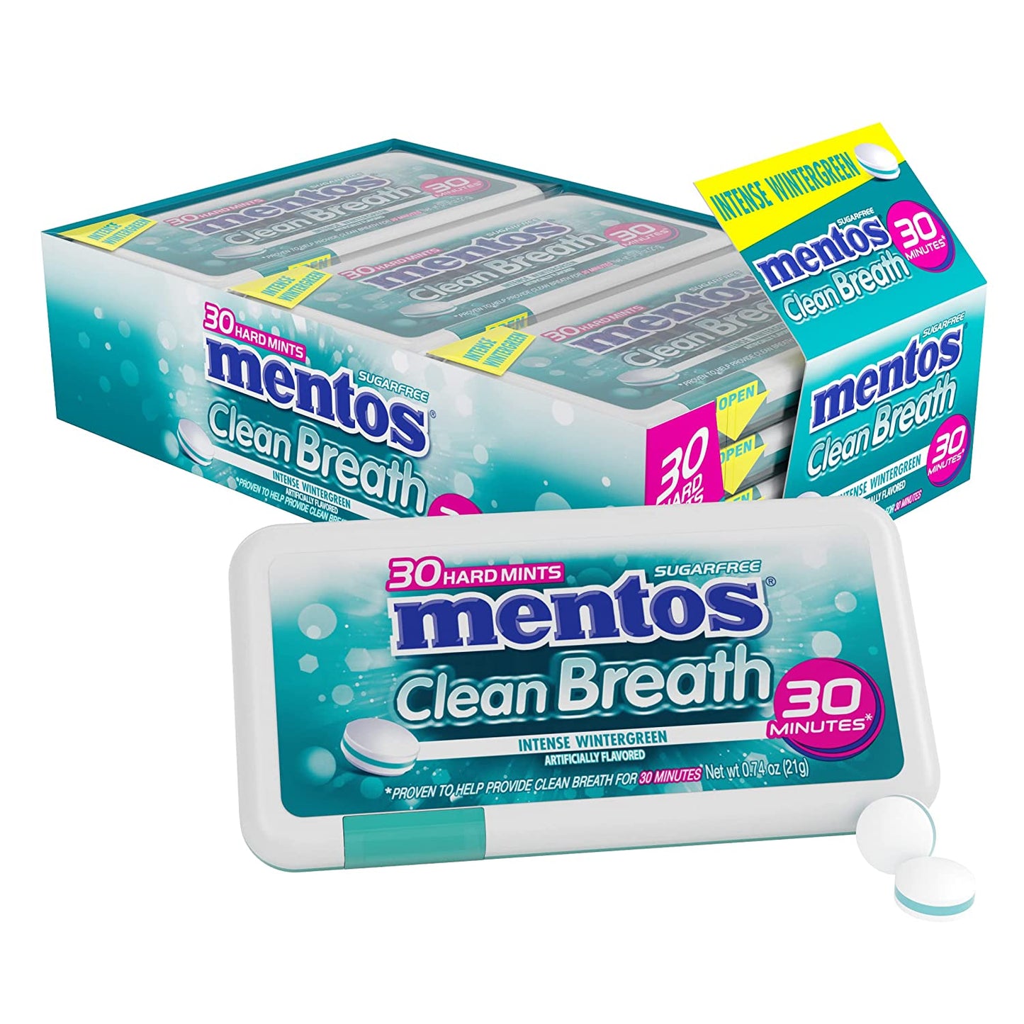 Mentos Clean Breath Hard Mints Sugar Free Candy, Wintergreen, (Pack of 12)
