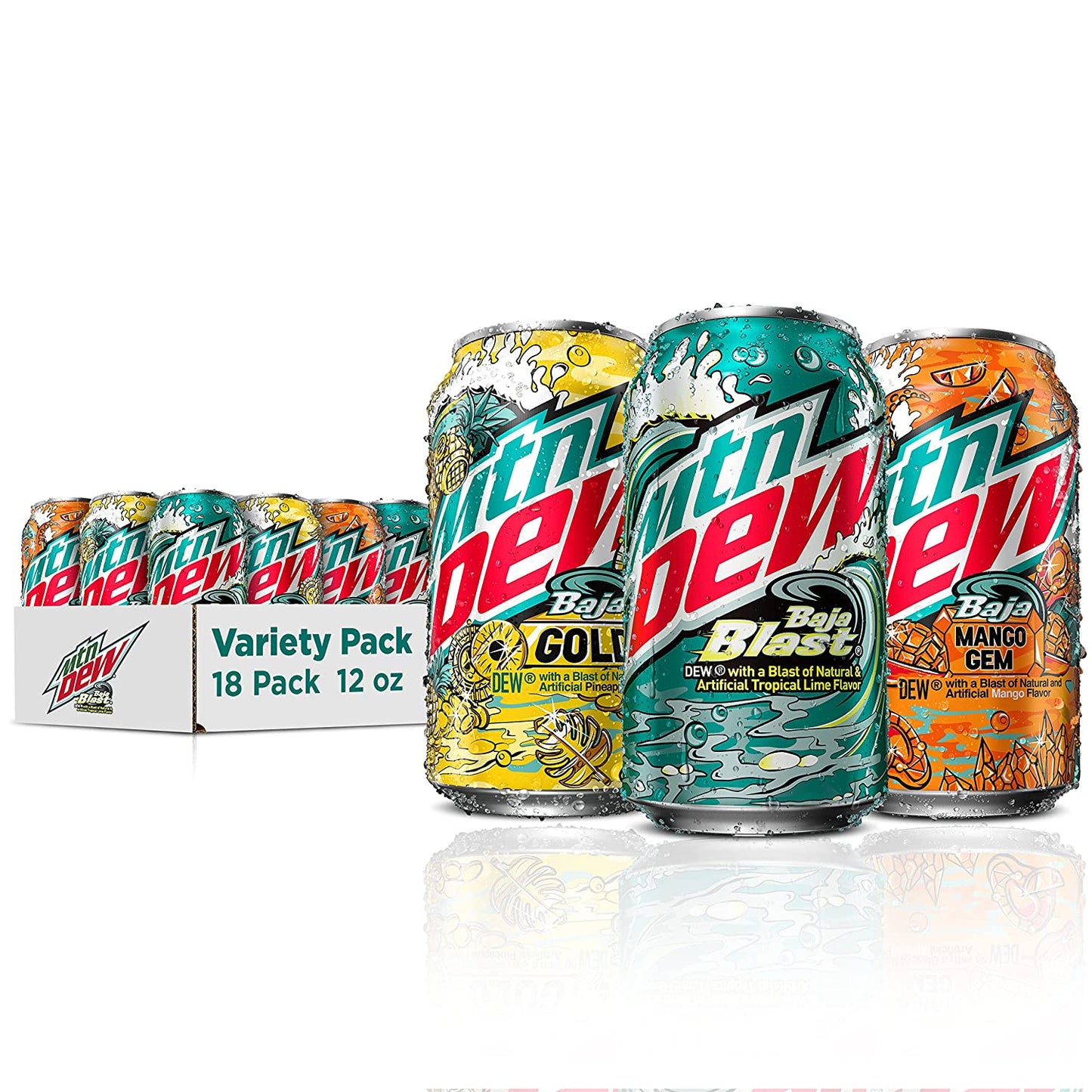 Mountain Dew Baja Tropics 3 Flavor Variety Pack, 12oz Cans (18 Pack), Limited Edition - OOS