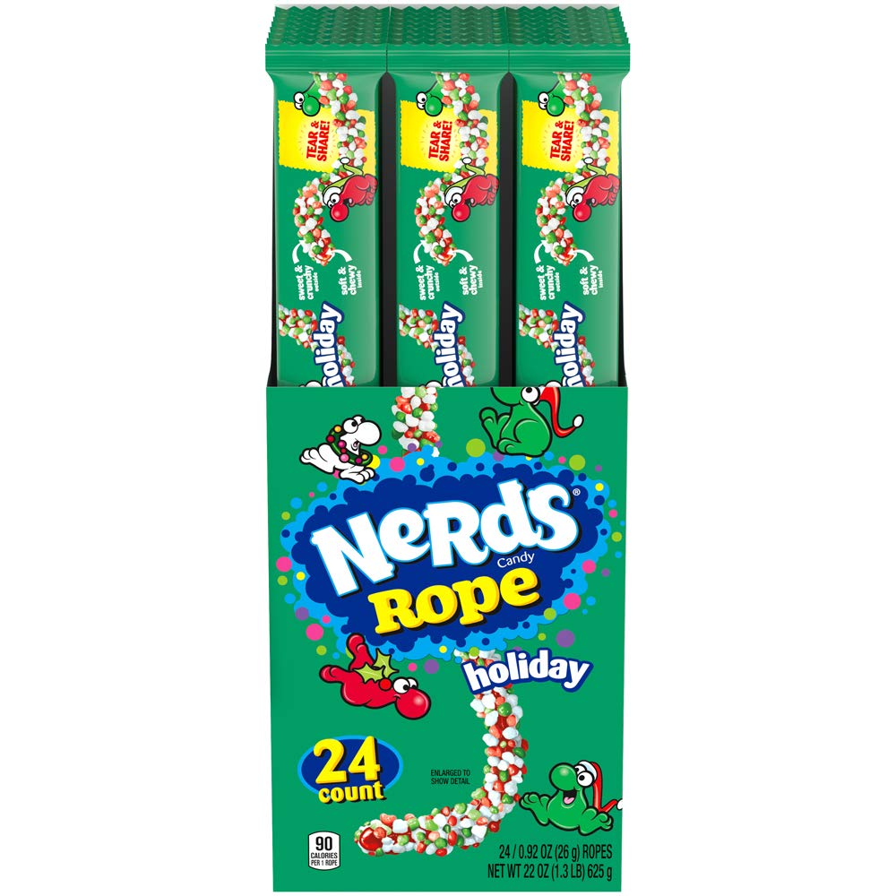 Nerds Holiday Ropes, Individually Wrapped Holiday Candy Stocking Stuffers, Holiday Christmas Nerd Ropes Candy Pack, 0.92 Oz
