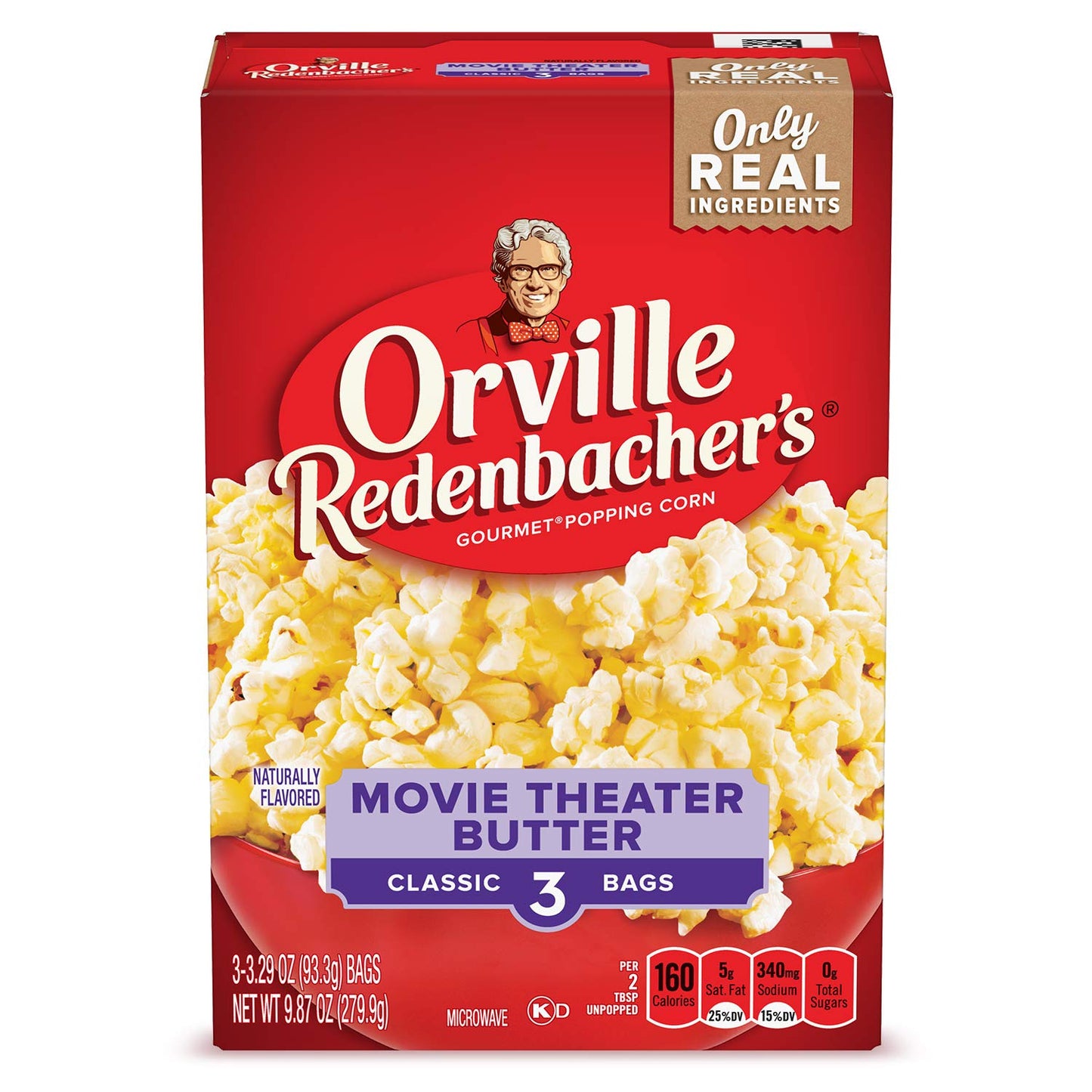 Orville Redenbacher's Movie Theater Butter Microwave Popcorn, (3 ct per bag of 3.29 oz each), 9.87 oz, Pack of 12