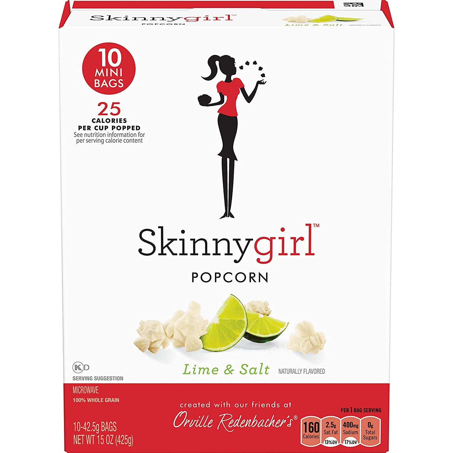 Orville Redenbacher's Skinnygirl Lime & Salt Popcorn, 1.5 oz Mini Bags, 10 ct, Pack of 6