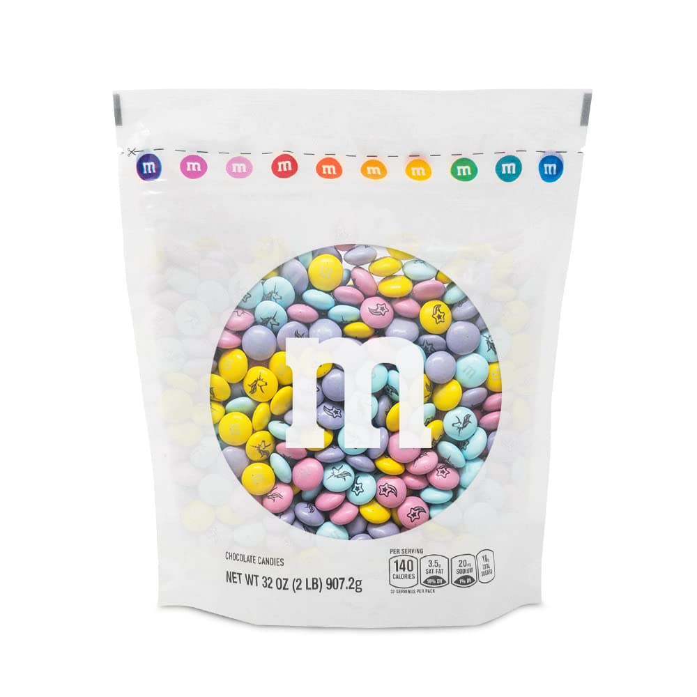 M&M'S Pre-Designed Unicorn Printed Milk Chocolate Candy - 2lbs of Bulk Candy in Resealable Pack for Unicorn Parties, Magic Mixes, Birthday Parties, Candy Bar or DIY Party Favors