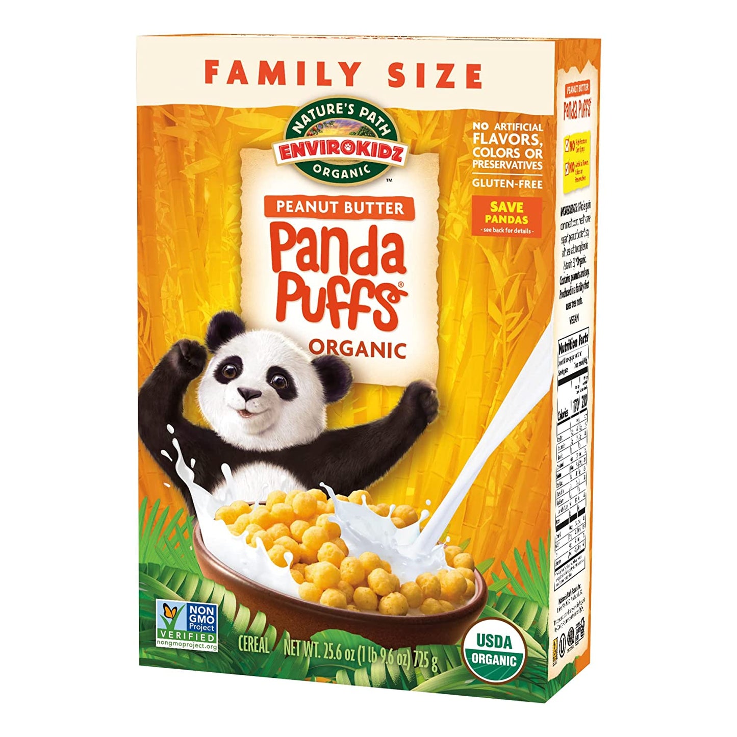 Panda Puffs Organic Peanut Butter Cereal, 25.6 Ounce (Pack of 6)