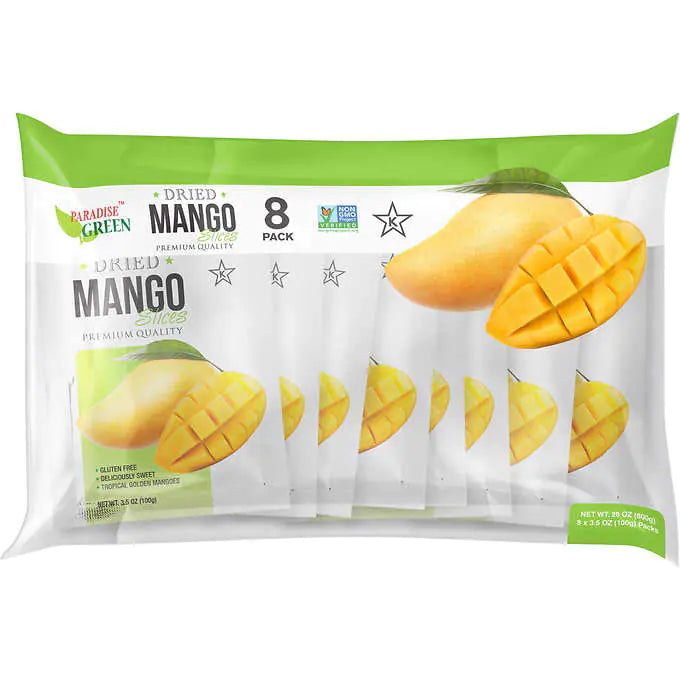 Paradise Green Premium Dried Mango Slices, 3.5 oz, 8-count