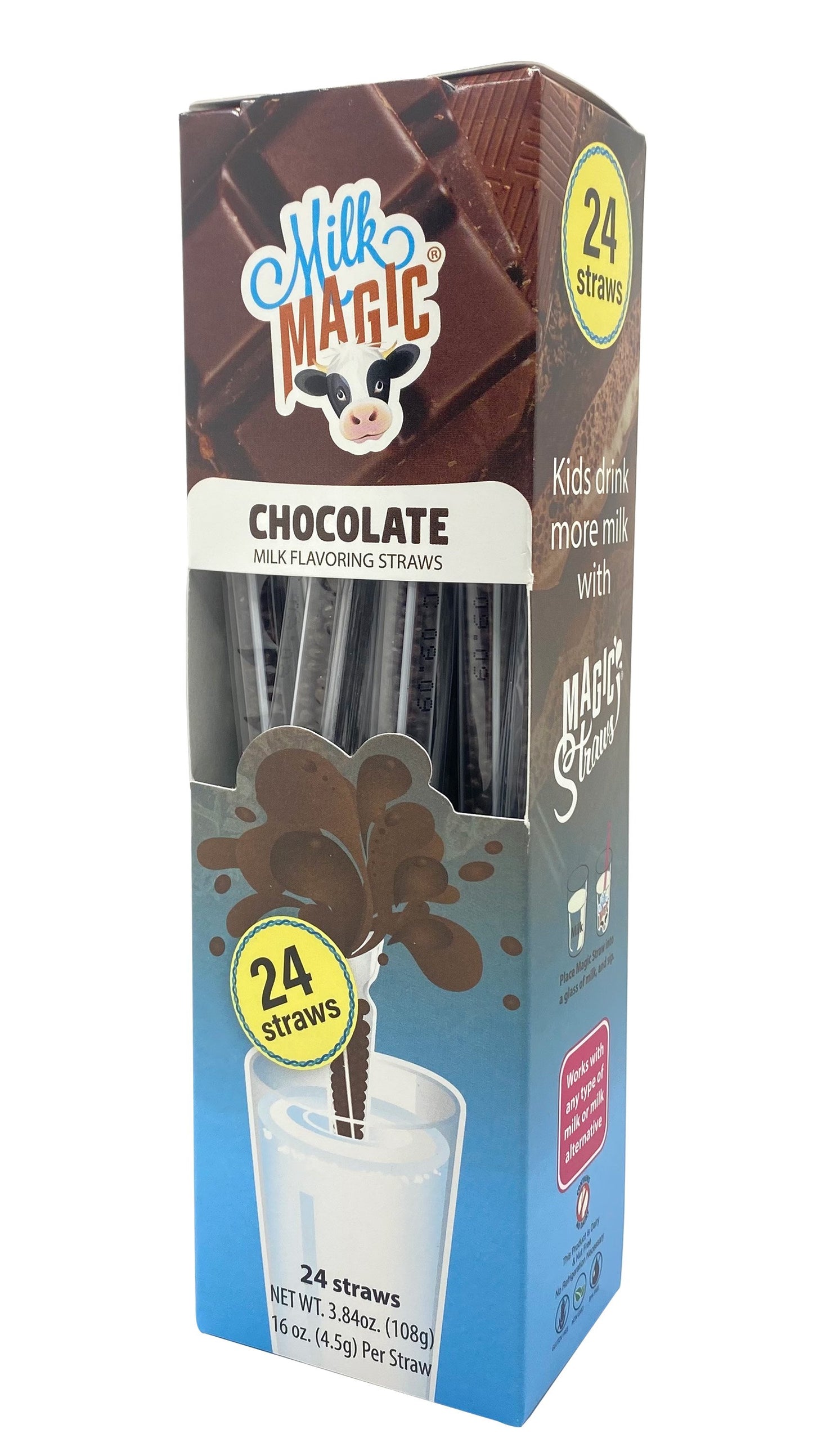 Milk Magic Chocolate Milk Flavoring Straw | Gluten-Free BPA free Non-GMO Low in Sugar All-natural Flavor Straws  - 24 Count