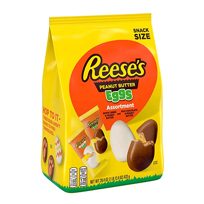 REESE'S Assorted Milk Chocolate, White Creme Peanut Butter Eggs, Easter Candy, 29.4 oz Bag