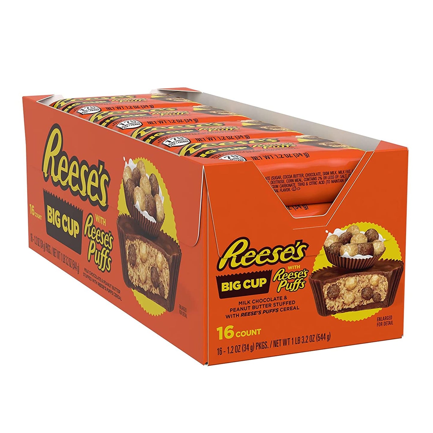 REESE'S STUFFED WITH REESE'S PUFFS CEREAL Big Cup Milk Chocolate Peanut Butter Cups Candy, Gluten Free, 1.2 oz Packs (16 Count) WHOLESALE