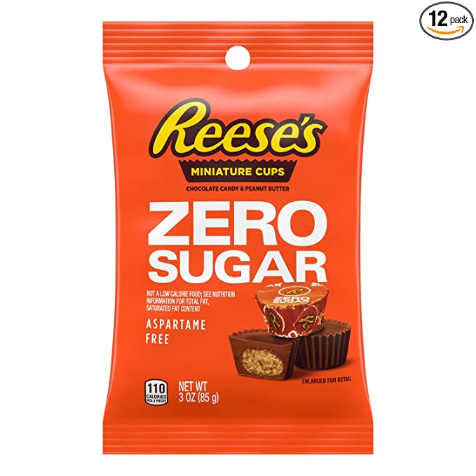 REESE'S Zero Sugar Miniatures Chocolate Peanut Butter Cups Candy, Bulk, Individually Wrapped, 3 oz Bags (12 Count)