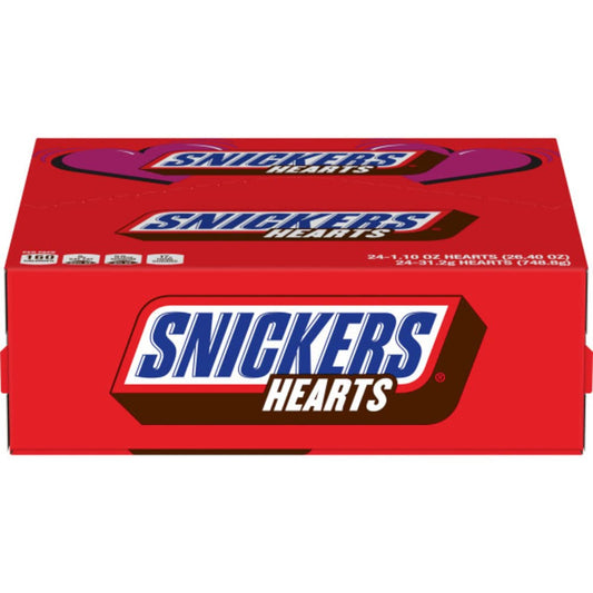 SNICKERS Valentine's Singles Size Chocolate Heart Candy Bars 1.1-Ounce Bar 24-Count Box