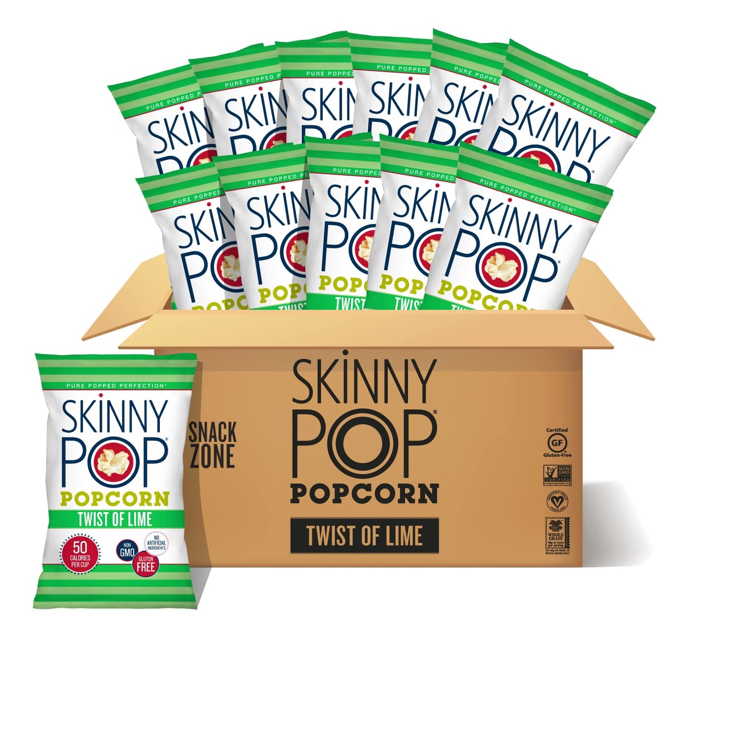 SkinnyPop Twist of Lime Popcorn, Gluten Free, Non-GMO, Healthy Popcorn Snacks, Easter Snacks, Skinny Pop 4.4oz Grocery Size Bags (12 Count)