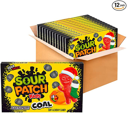 Sour Patch Kids Holiday Coal Black Raspberry Soft & Chewy Christmas Candy, 37.2 Oz, 12 Count