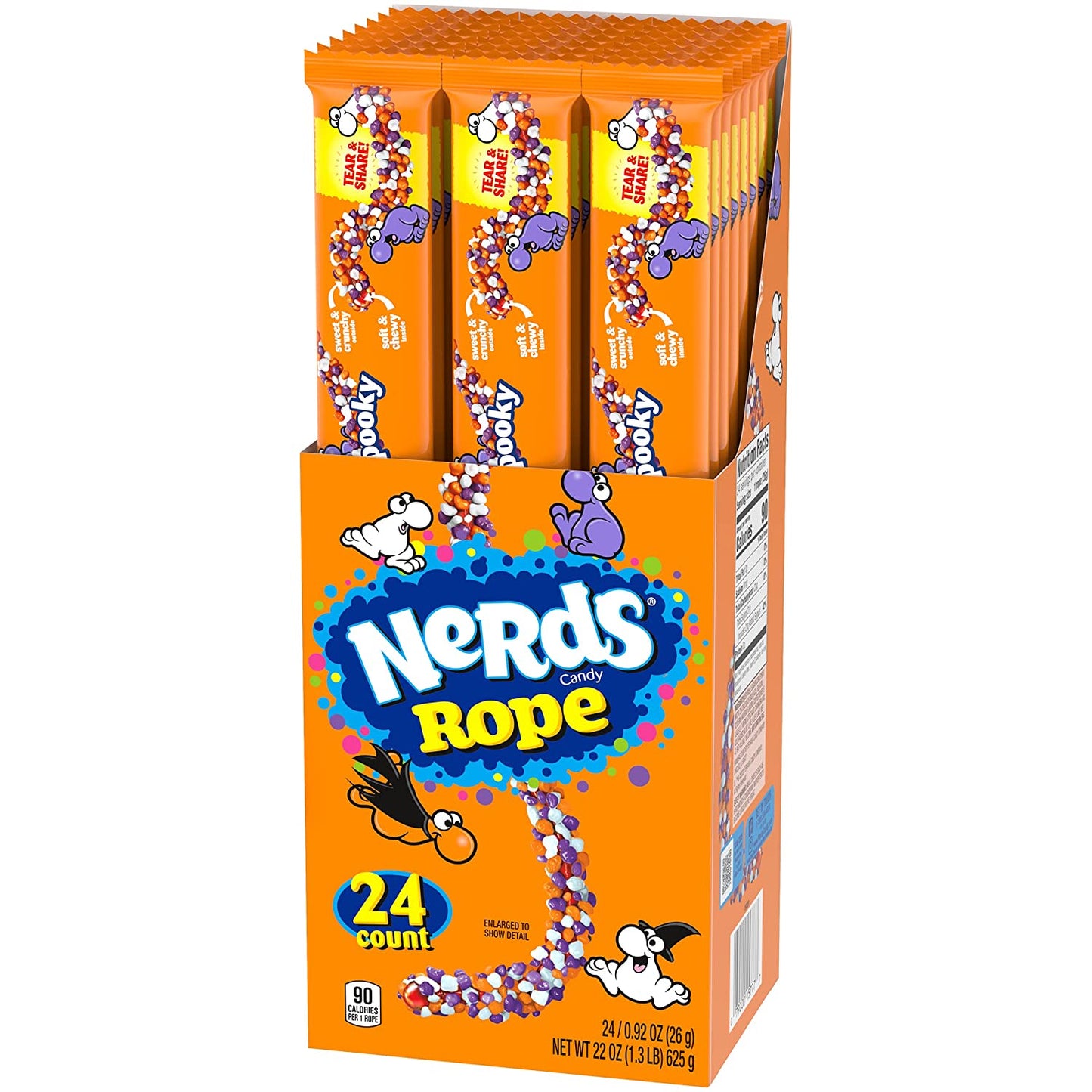 Spooky Nerds Ropes Individually Wrapped Candy for Treat Bags Halloween and Fall-Themed Nerd Ropes Candy Pack, 24 ct
