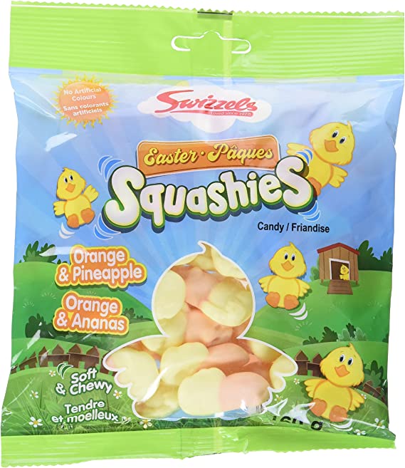 Squashies, Soft & Chewy Marshmallow Easter Candy, Orange and Pineapple Flavour, 160 grams