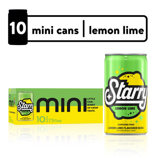 Starry Lemon Lime Flavored Soda Pop, 7.5oz, 10 Pack Mini Cans