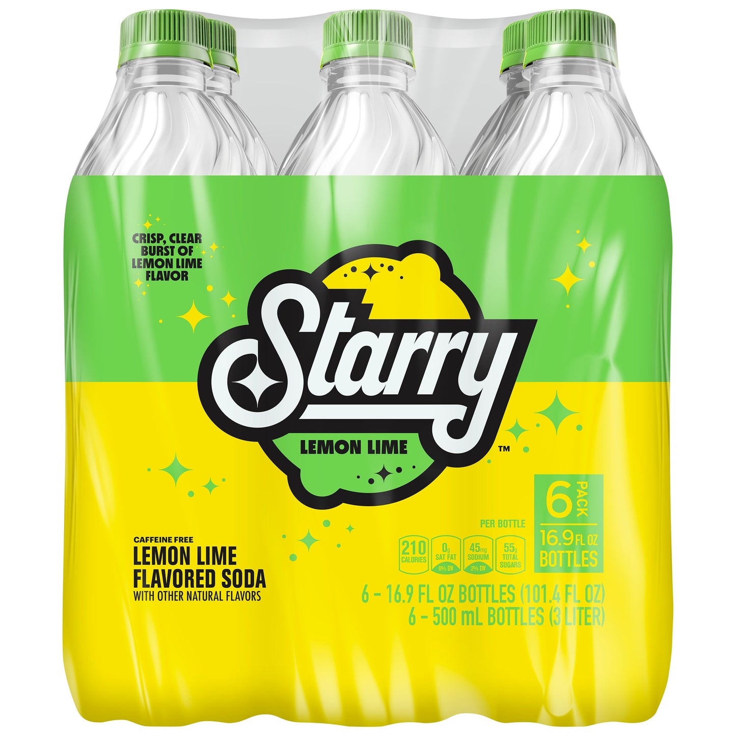 Starry Lemon Lime Flavored Soda Pop 16.9 Fl Oz, 6 Pack Bottles