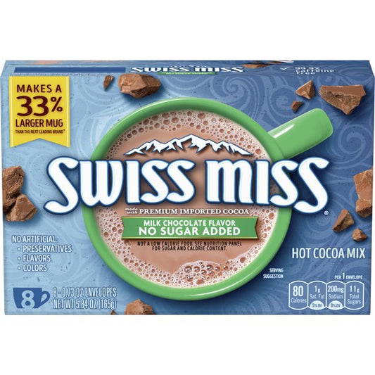 Swiss Miss No Sugar Added Sugar Free Hot Chocolate Milk Chocolate Flavored Hot Cocoa Mix, 8 Count
