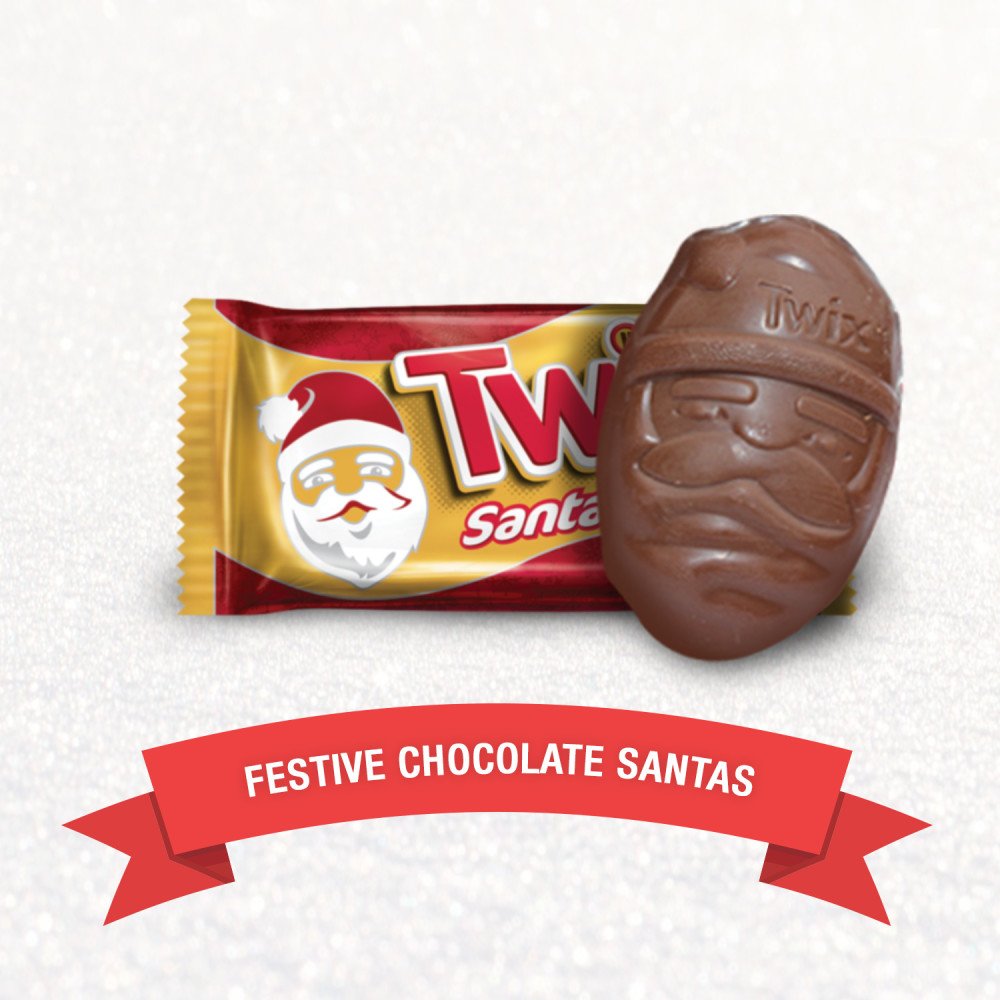 TWIX Christmas Candy Santa, Singles Size Chocolate Cookie Bars, Great for Stocking Stuffers, 1.06 oz. 24 Count