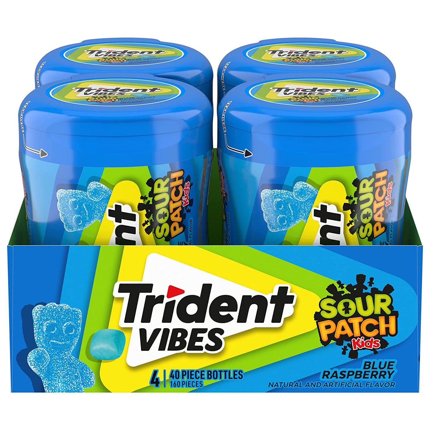 Trident Vibes SOUR PATCH KIDS Blue Raspberry Sugar Free Gum, 40 Count (Pack of 4)