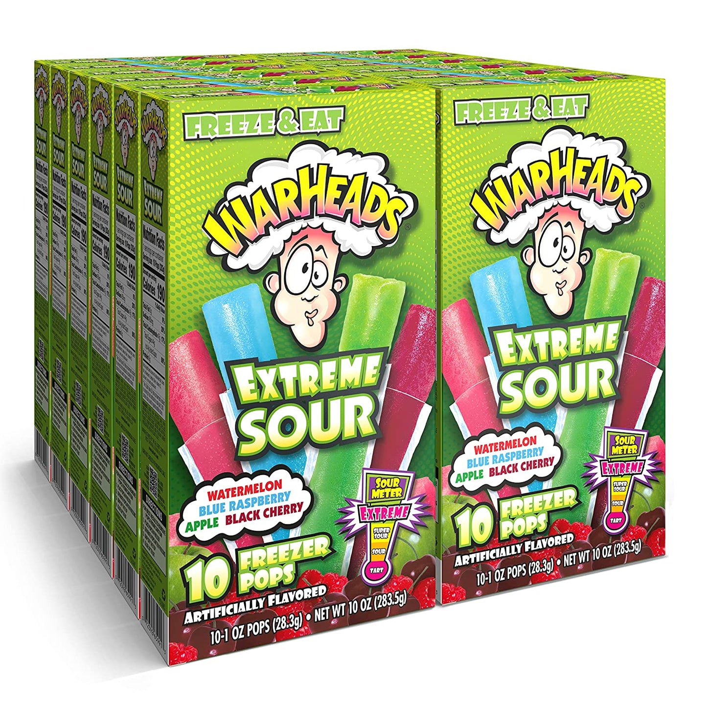 Warheads, Fat Free Freezer Pops, Assorted Flavors, Extreme Sour ,12 Boxes,10 - 1 oz pops per box, (Pack of 120)